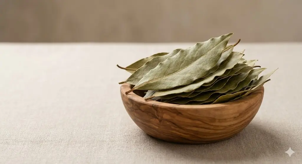 Getrocknete Lorbeerblätter in Holzschale – Premium B2B-Qualität | VERDEVA