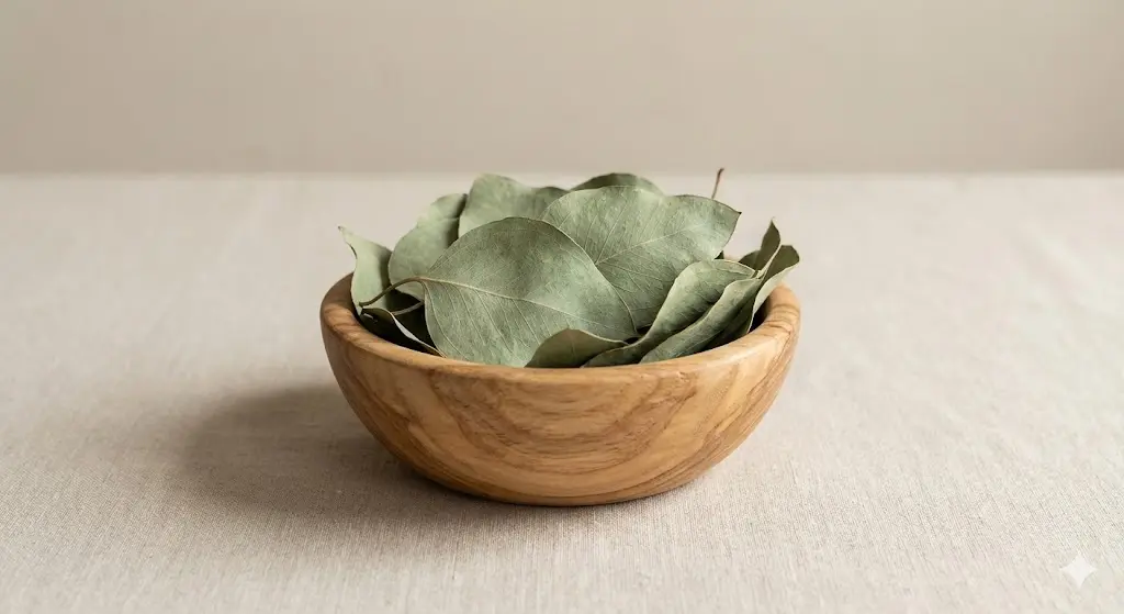 Getrocknete Eukalyptusblätter in Holzschale – Premium B2B-Qualität | VERDEVA